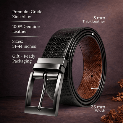 Mens 100% Genuine Leather Belt - TORVEX Basket Weave Emboss (Black & Brown Reversible) — Leather Belts for Men | THE MEN THING