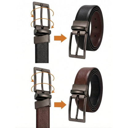 Mens 100% Genuine Leather Belt - TORZEN Fine Grid Texture (Black & Brown Reversible) — Leather Belts for Men | THE MEN THING