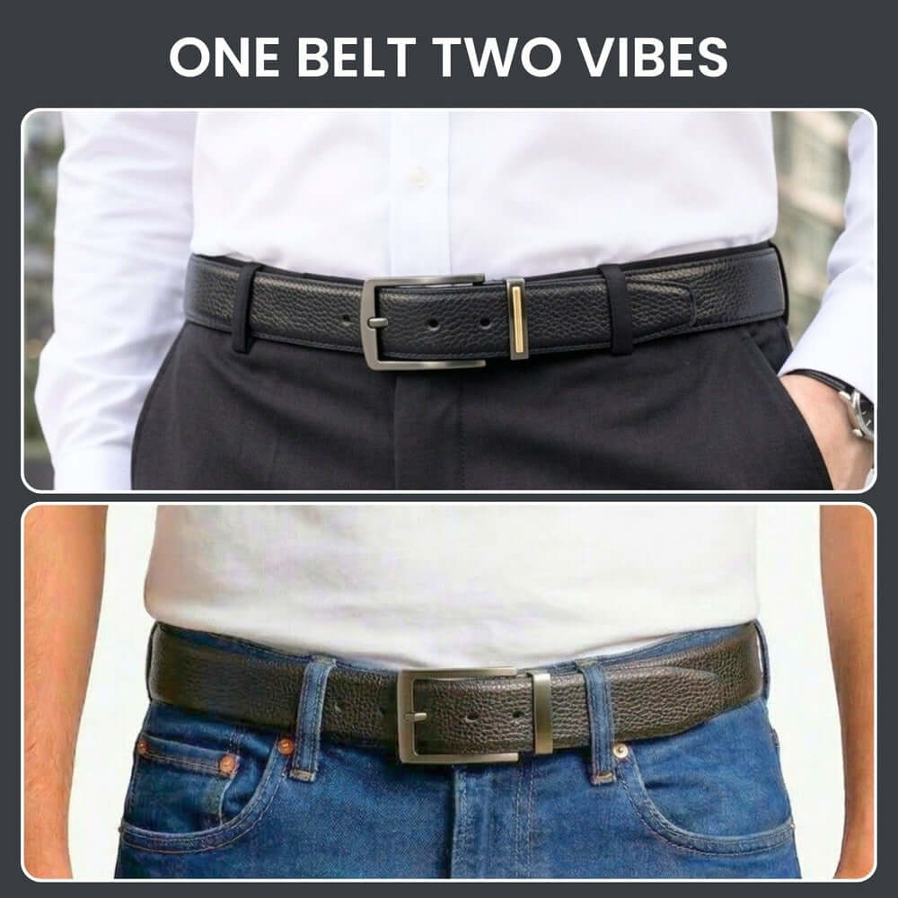 Mens 100% Genuine Leather Belt - TORZEN Fine Grid Texture (Black & Brown Reversible) — Leather Belts for Men | THE MEN THING