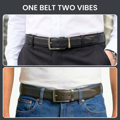 Mens 100% Genuine Leather Belt - TORZEN Fine Grid Texture (Black & Brown Reversible) — Leather Belts for Men | THE MEN THING