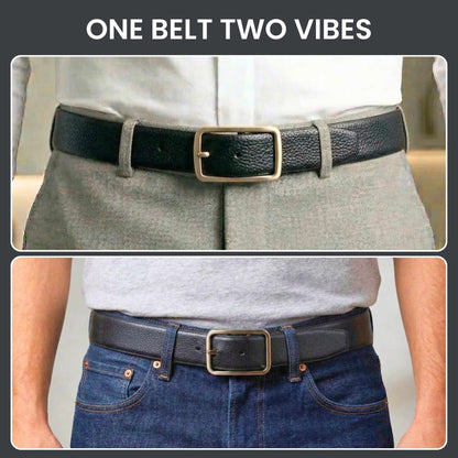 Mens 100% Genuine Leather Belt - URBAN EMPEROR Grid Emboss (Black & Brown Reversible) — Leather Belts for Men | THE MEN THING