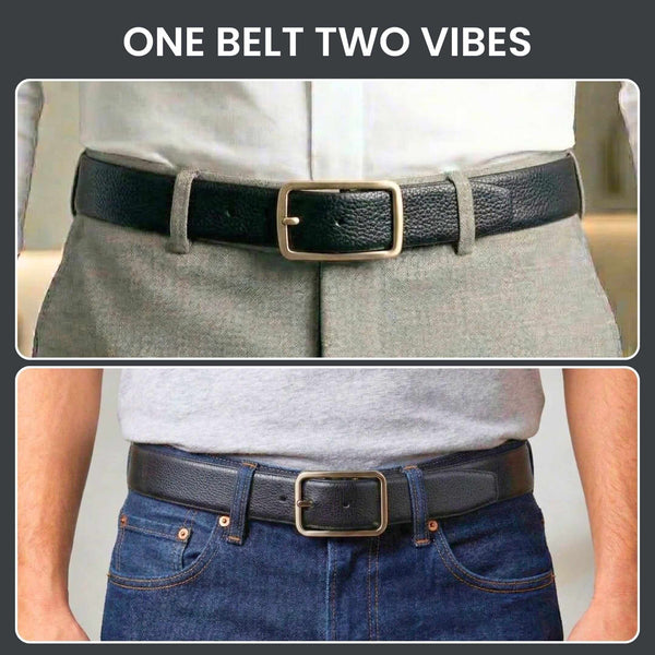 Mens 100% Genuine Leather Belt - URBAN EMPEROR Grid Emboss (Black & Brown Reversible)
