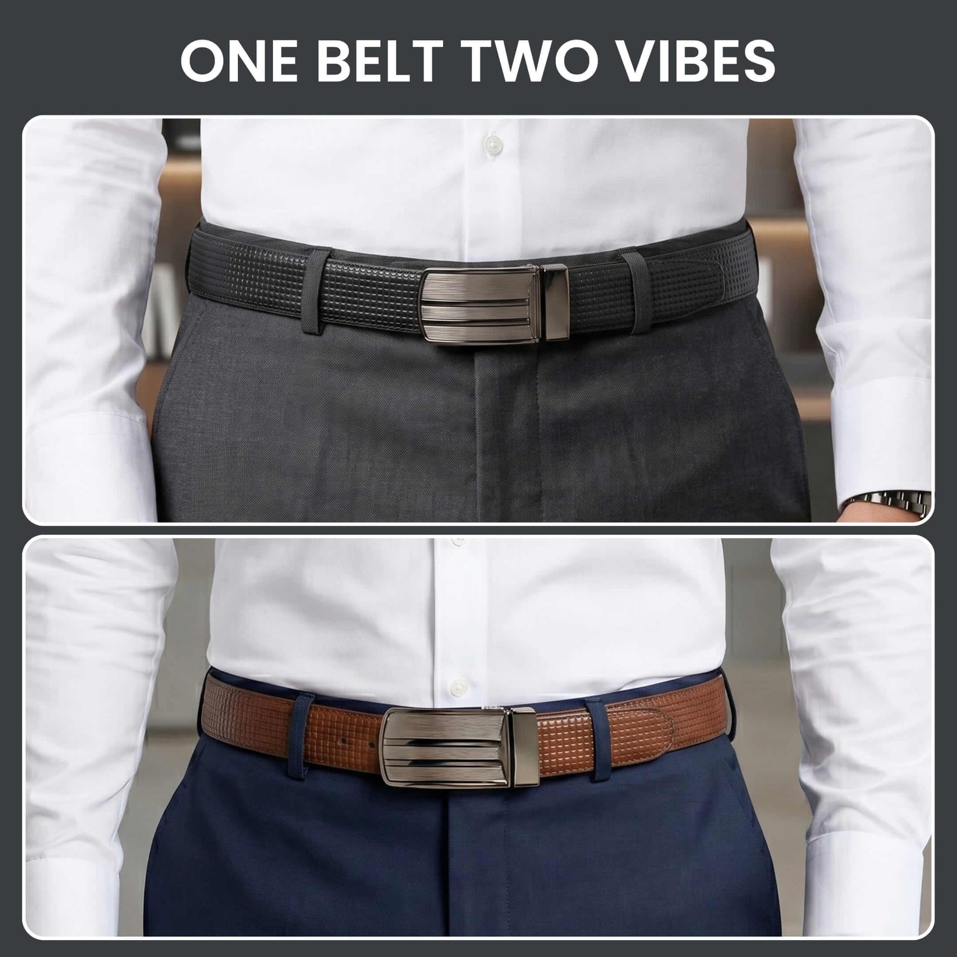 Mens Genuine Leather Belt | 2 in 1 Reversible (Black & Brown) (1 Pc.) - VALTRIX - THE MEN THING