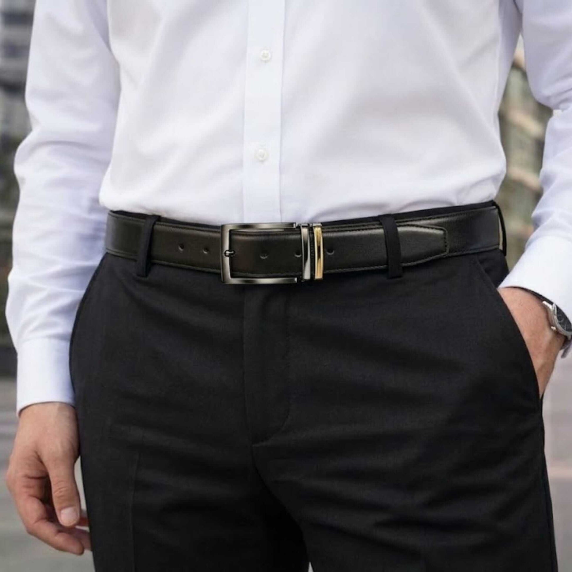 Mens 100% Genuine Leather Belt - VANTHOR Smooth Classic (Black & Brown Reversible) — Leather Belts for Men | THE MEN THING
