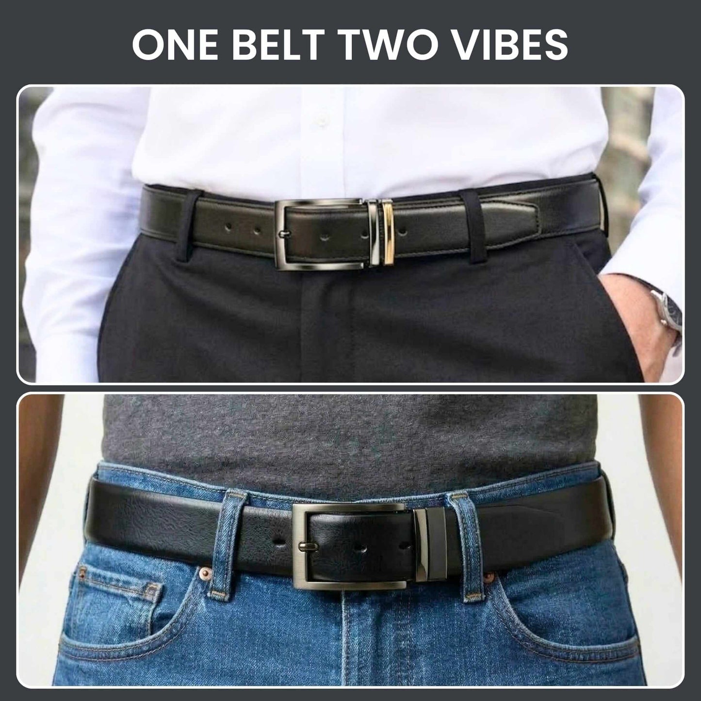 Mens 100% Genuine Leather Belt - VANTHOR Smooth Classic (Black & Brown Reversible) — Leather Belts for Men | THE MEN THING