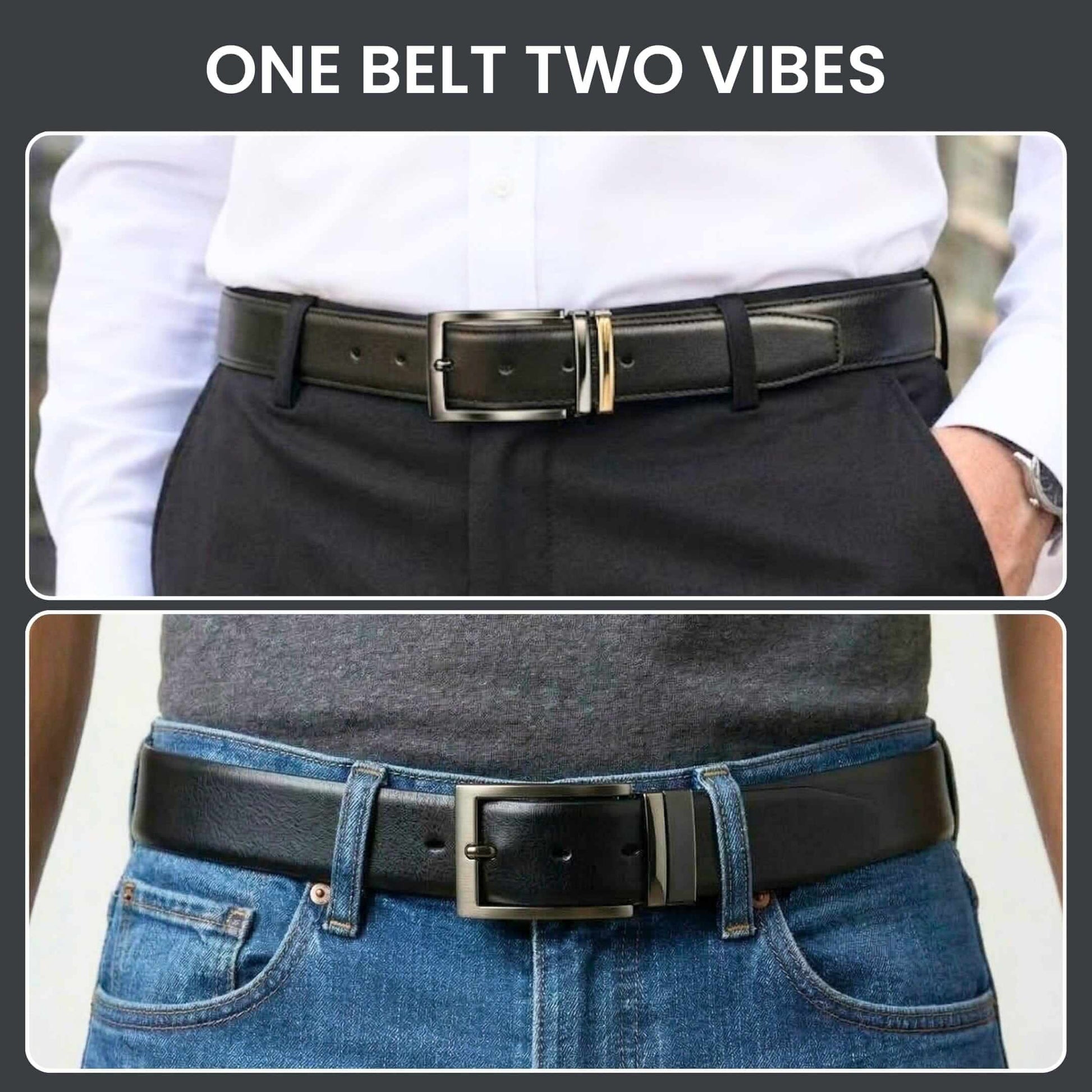 Mens 100% Genuine Leather Belt - VANTHOR Smooth Classic (Black & Brown Reversible) — Leather Belts for Men | THE MEN THING