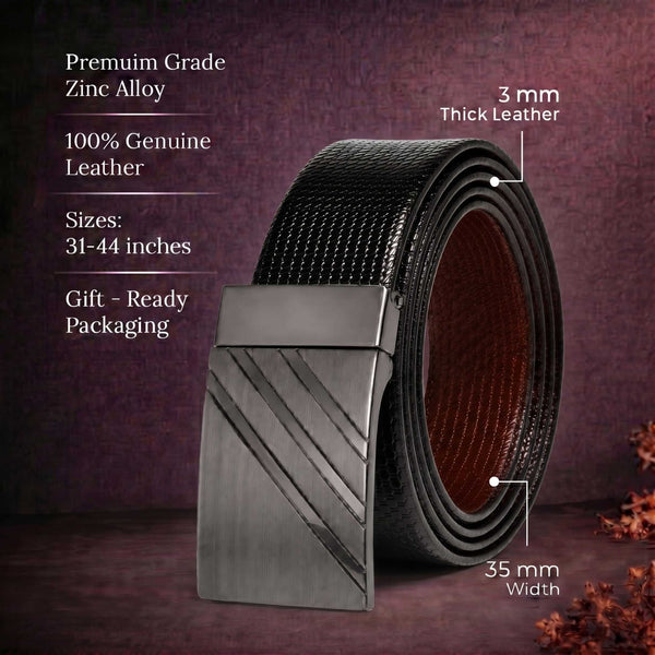 Mens 100% Genuine Leather Belt - VAREX Grid Emboss Plate (Black & Brown Reversible)