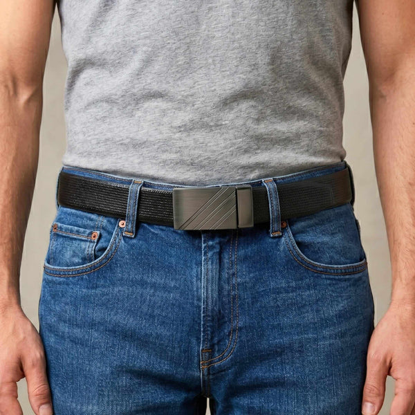 Mens 100% Genuine Leather Belt - VAREX Grid Emboss Plate (Black & Brown Reversible)