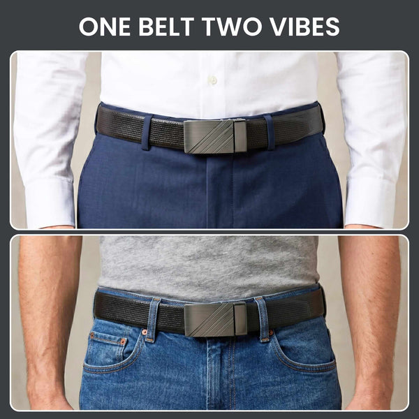 Mens 100% Genuine Leather Belt - VAREX Grid Emboss Plate (Black & Brown Reversible)