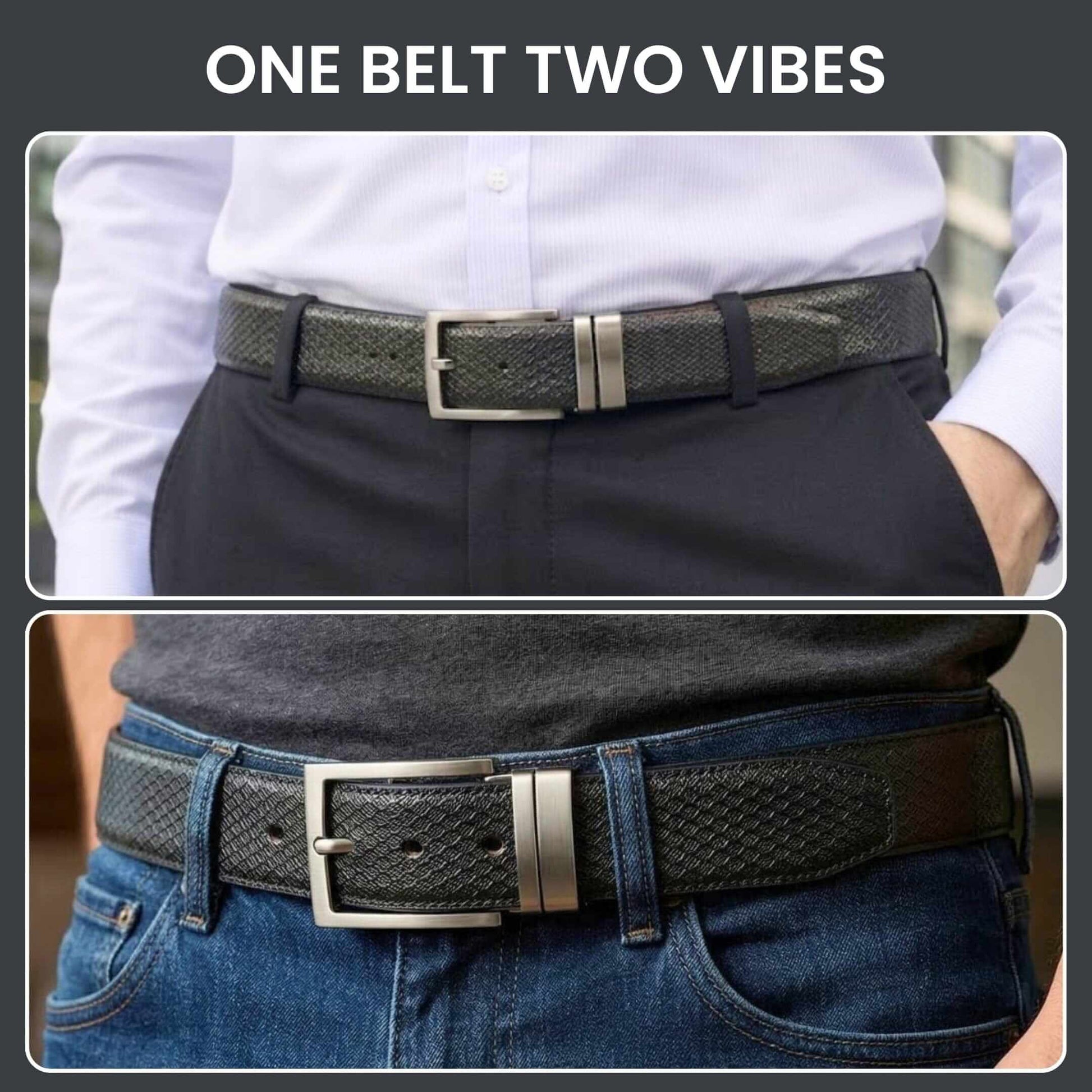 Mens 100% Genuine Leather Belt - VELIXO Diamond Grid Emboss (Black & Brown Reversible) — Leather Belts for Men | THE MEN THING