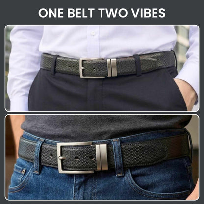 Mens 100% Genuine Leather Belt - VELIXO Diamond Grid Emboss (Black & Brown Reversible) — Leather Belts for Men | THE MEN THING