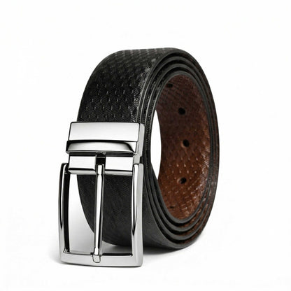 Mens 100% Genuine Leather Belt - VELTON Snake Emboss (Black & Brown Reversible) — Leather Belts for Men | THE MEN THING