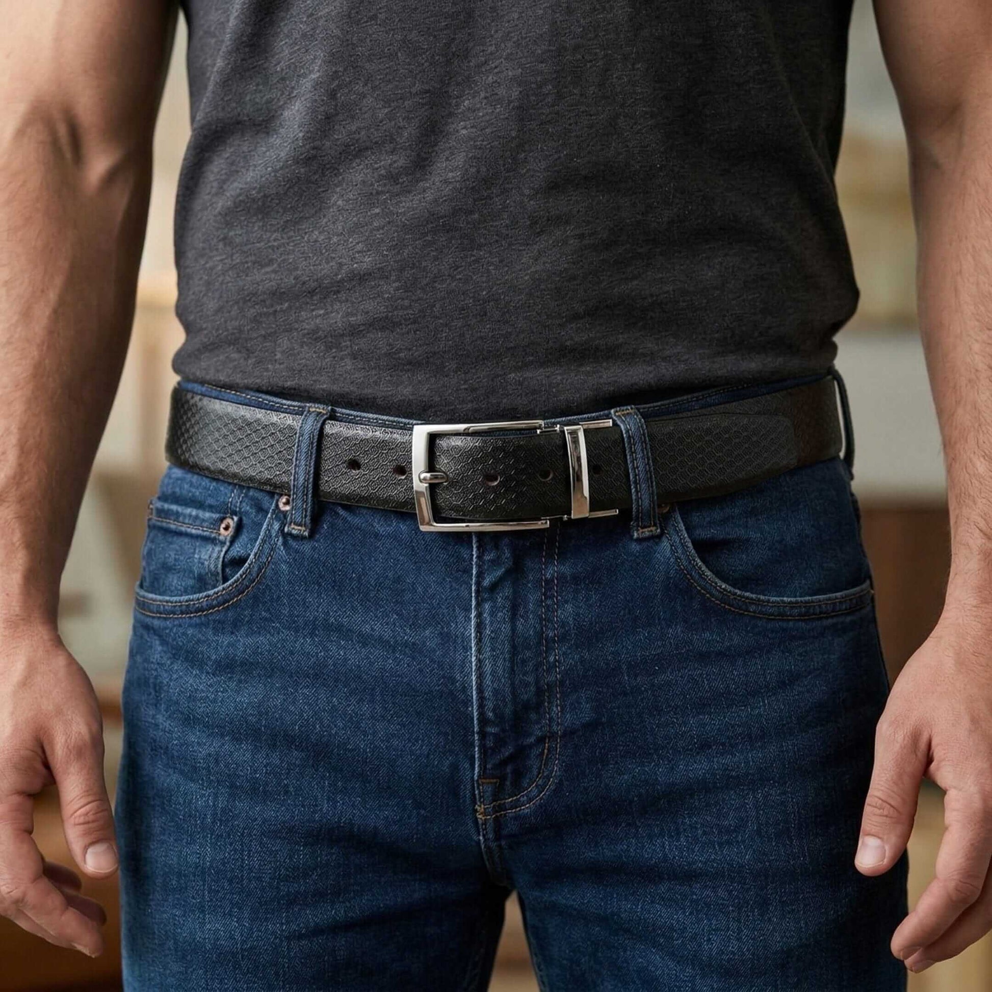 Mens 100% Genuine Leather Belt - VELTON Snake Emboss (Black & Brown Reversible) — Leather Belts for Men | THE MEN THING