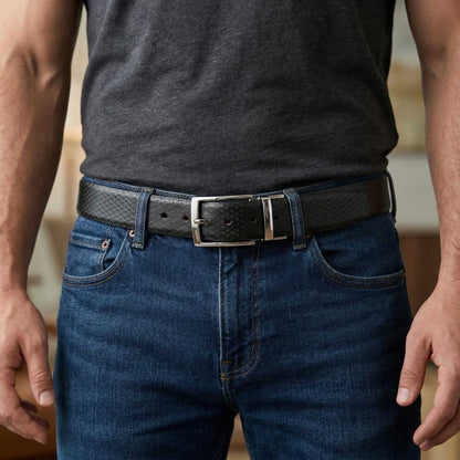 Mens 100% Genuine Leather Belt - VELTON Snake Emboss (Black & Brown Reversible) — Leather Belts for Men | THE MEN THING