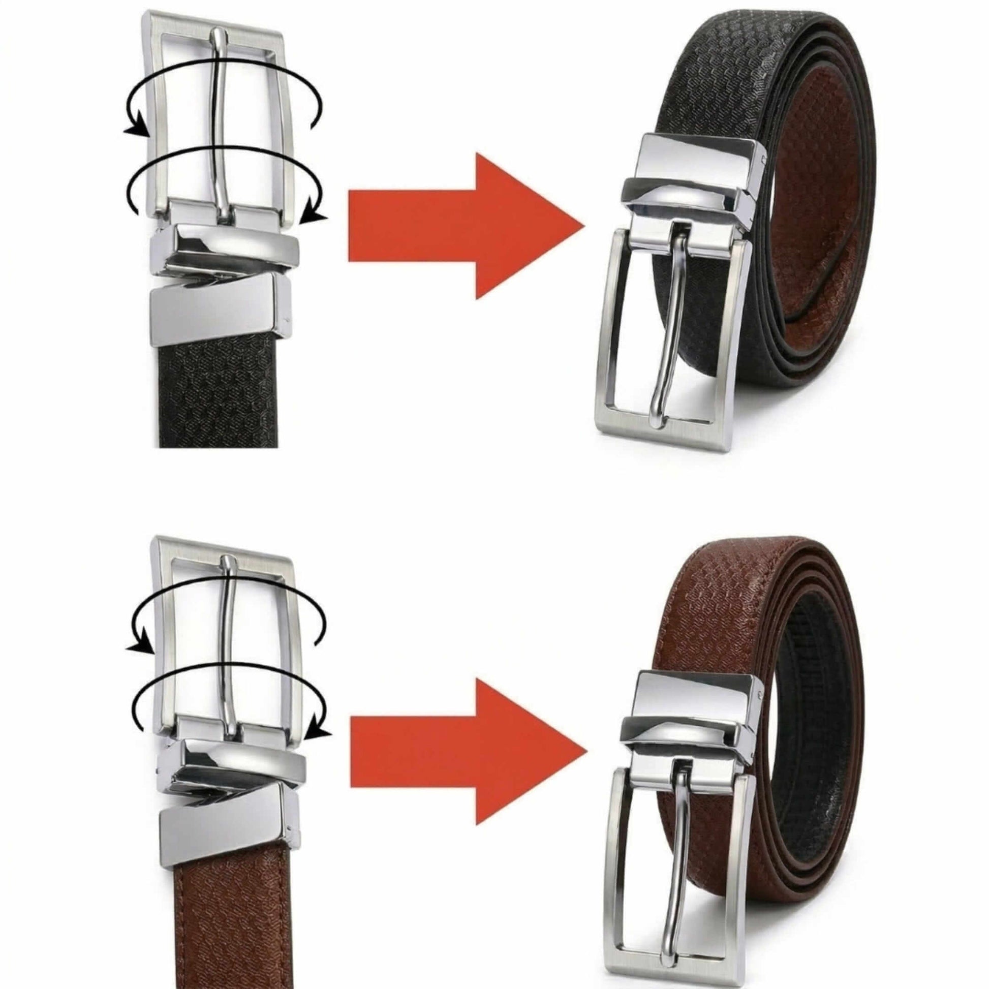 Mens 100% Genuine Leather Belt - VELTON Snake Emboss (Black & Brown Reversible) — Leather Belts for Men | THE MEN THING