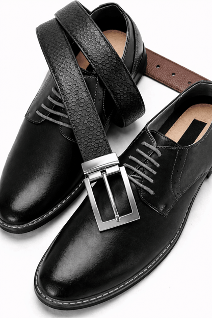 Mens 100% Genuine Leather Belt - VELTON Snake Emboss (Black & Brown Reversible) — Leather Belts for Men | THE MEN THING