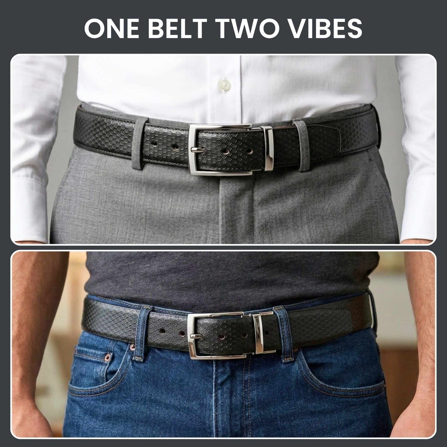 Mens 100% Genuine Leather Belt - VELTON Snake Emboss (Black & Brown Reversible) — Leather Belts for Men | THE MEN THING