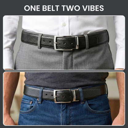 Mens 100% Genuine Leather Belt - VELTON Snake Emboss (Black & Brown Reversible) — Leather Belts for Men | THE MEN THING
