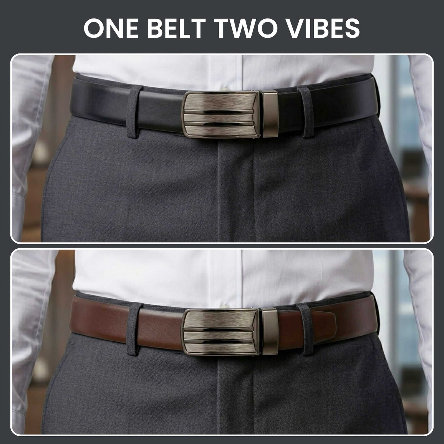 Mens 100% Genuine Leather Belt - VELTOR Smooth Leather Plate (Black & Brown Reversible) — Leather Belts for Men | THE MEN THING
