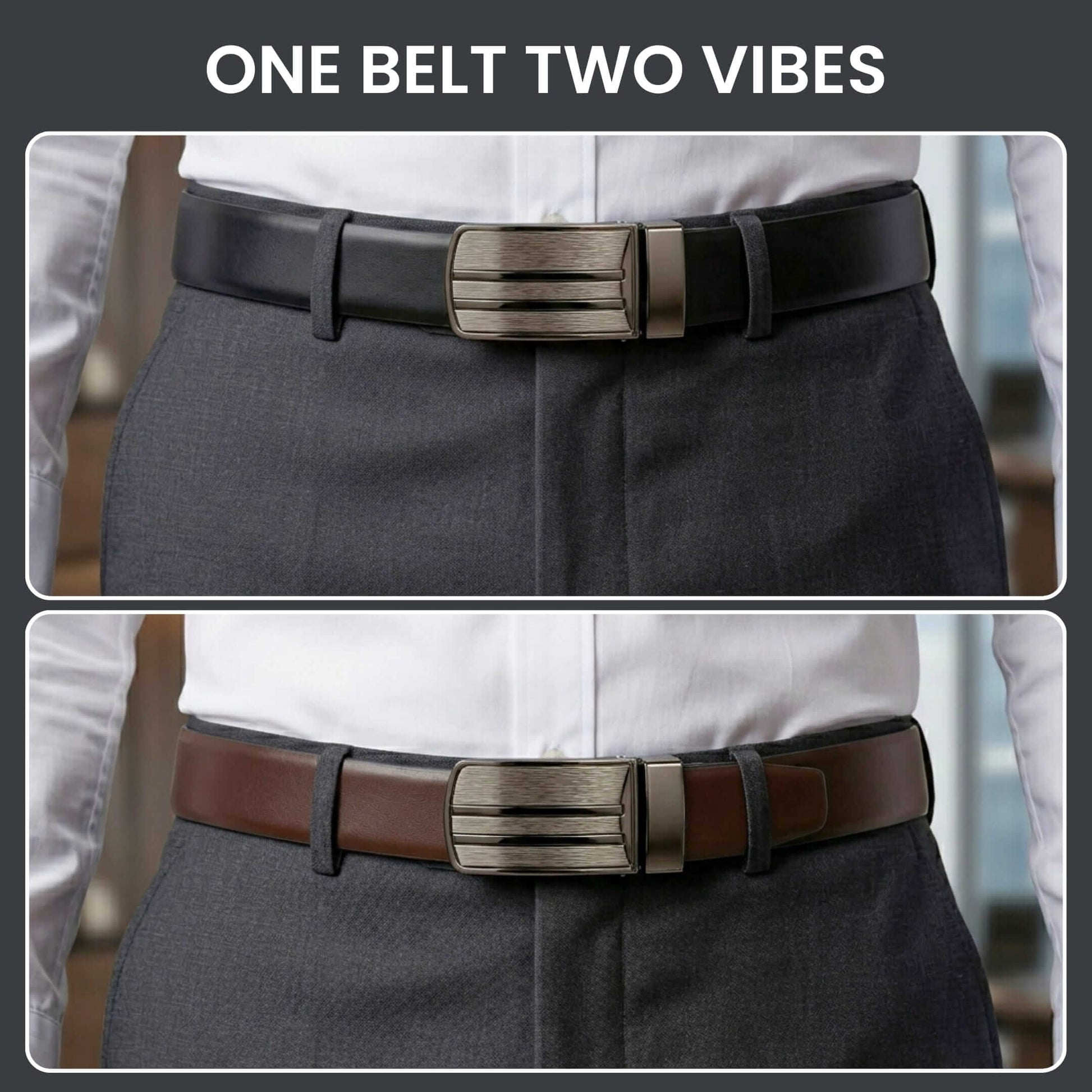 Mens 100% Genuine Leather Belt - VELTOR Smooth Leather Plate (Black & Brown Reversible) — Leather Belts for Men | THE MEN THING