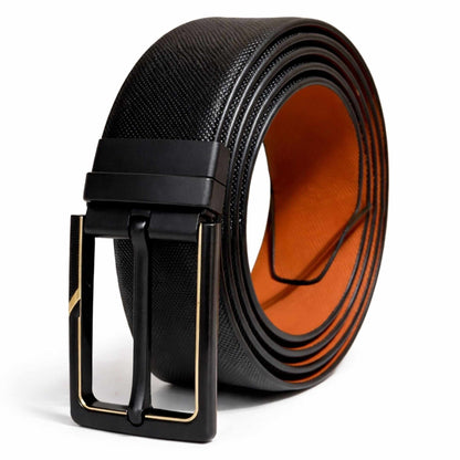 Mens 100% Genuine Leather Belt - VELTORA Smooth Gold Accent (Black & Brown Reversible) — Leather Belts for Men | THE MEN THING