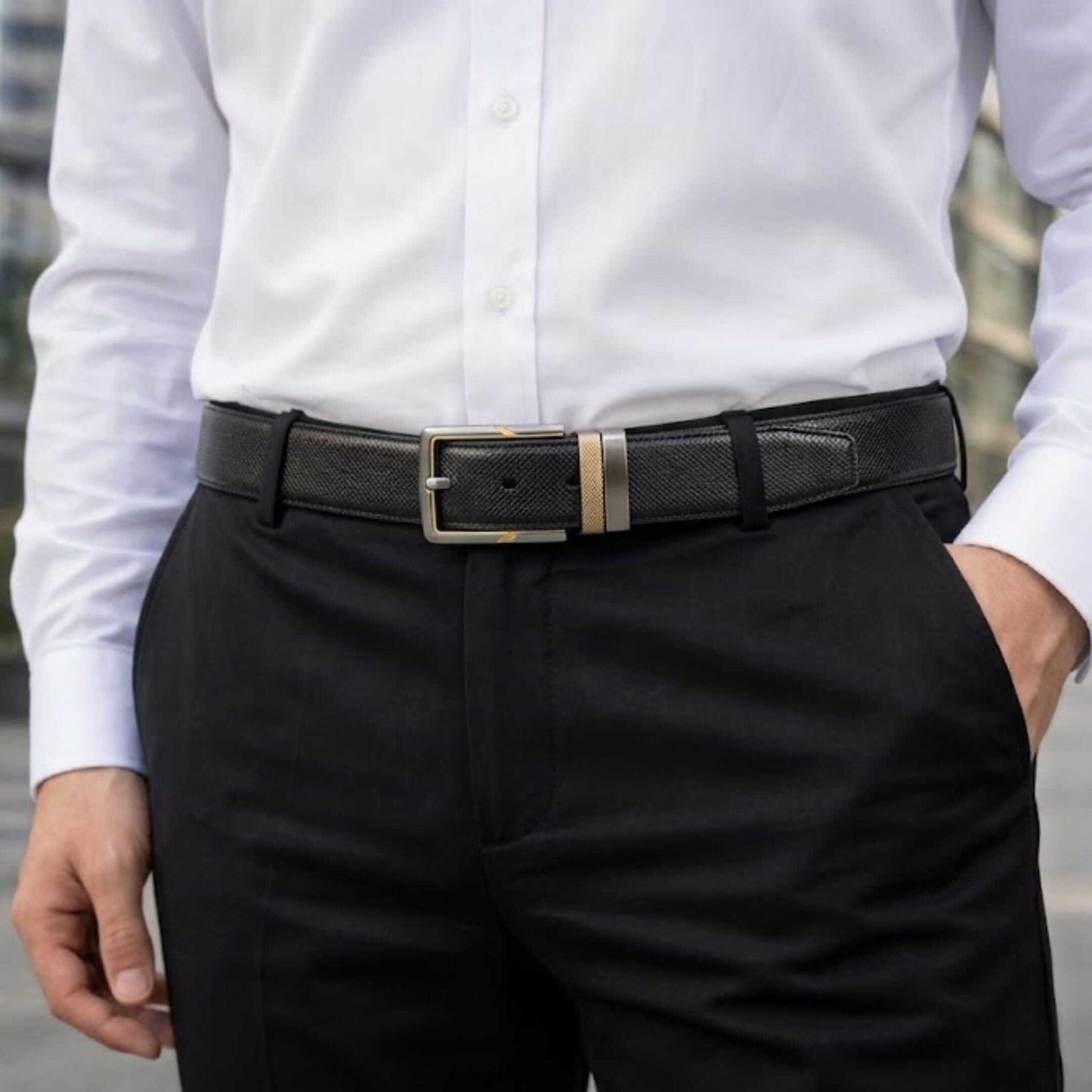 Mens 100% Genuine Leather Belt - VELTORA Smooth Gold Accent (Black & Brown Reversible) — Leather Belts for Men | THE MEN THING