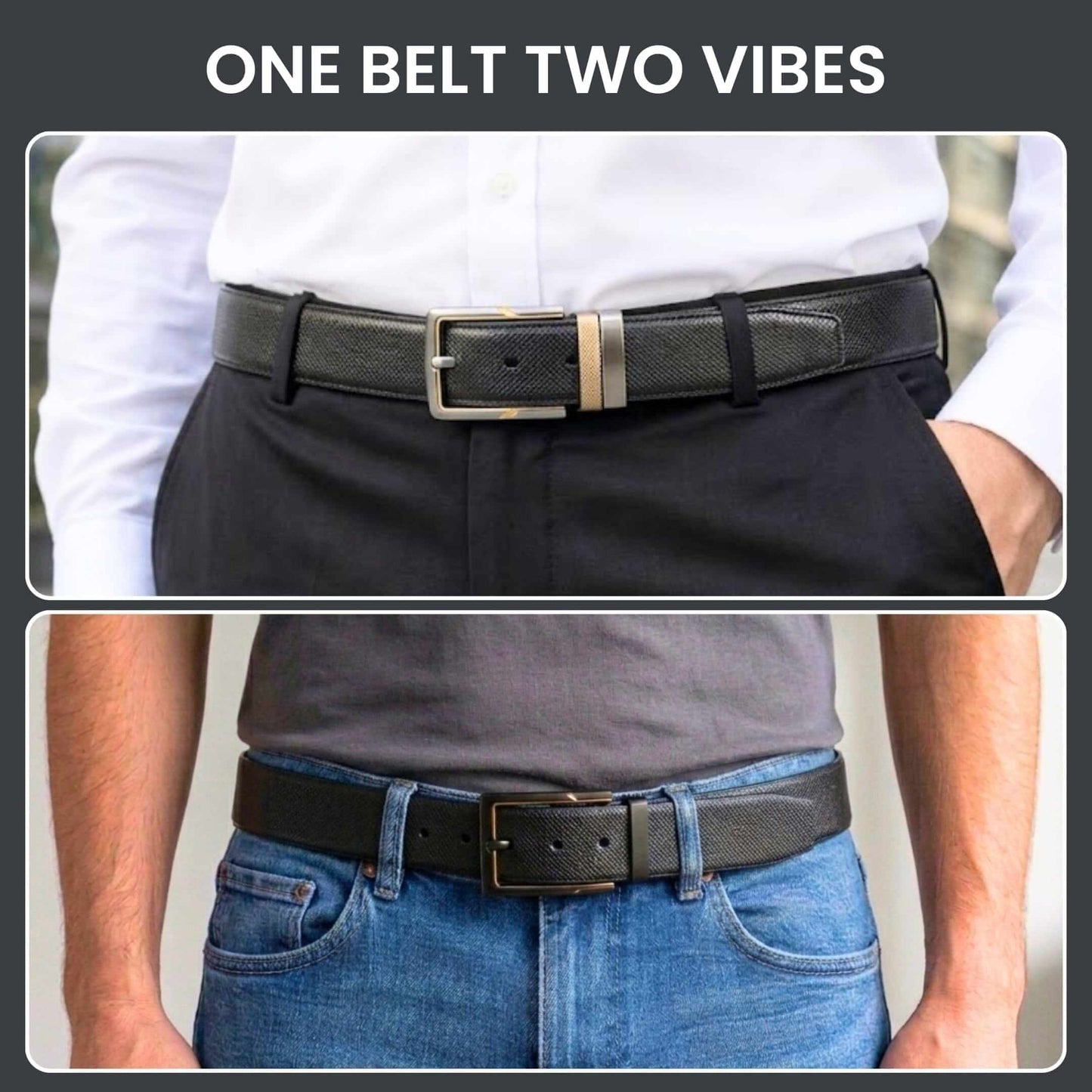 Mens 100% Genuine Leather Belt - VELTORA Smooth Gold Accent (Black & Brown Reversible) — Leather Belts for Men | THE MEN THING