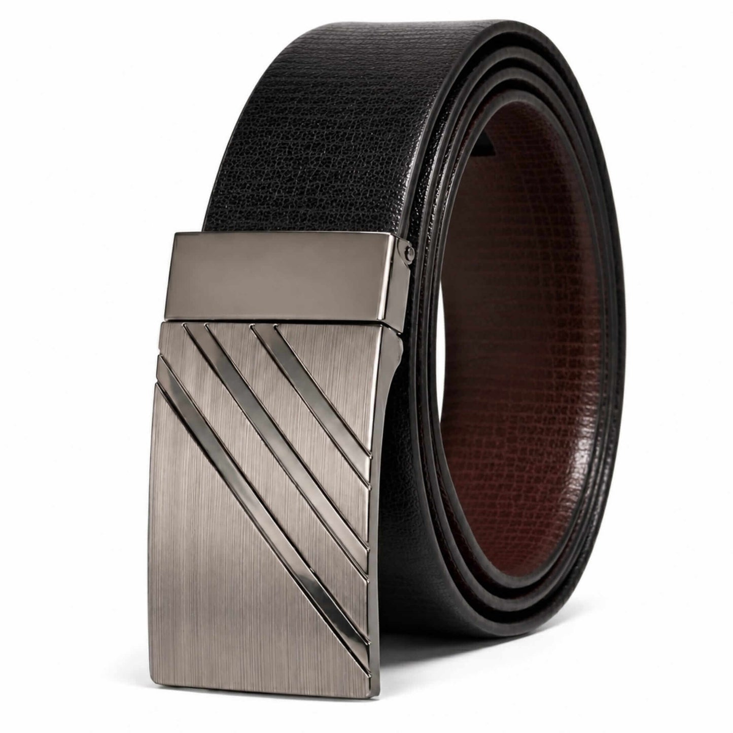 Mens 100% Genuine Leather Belt - VELTRIX Grid Emboss Plate (Black & Brown Reversible) — Leather Belts for Men | THE MEN THING