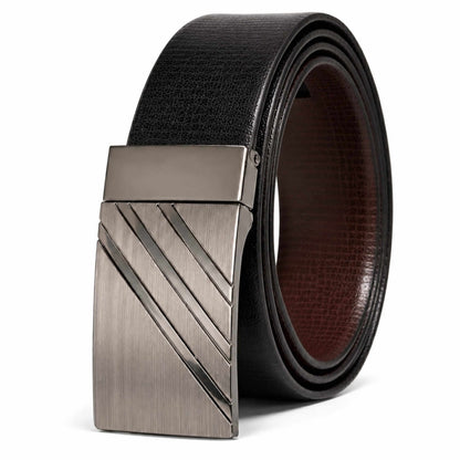 Mens 100% Genuine Leather Belt - VELTRIX Grid Emboss Plate (Black & Brown Reversible) — Leather Belts for Men | THE MEN THING