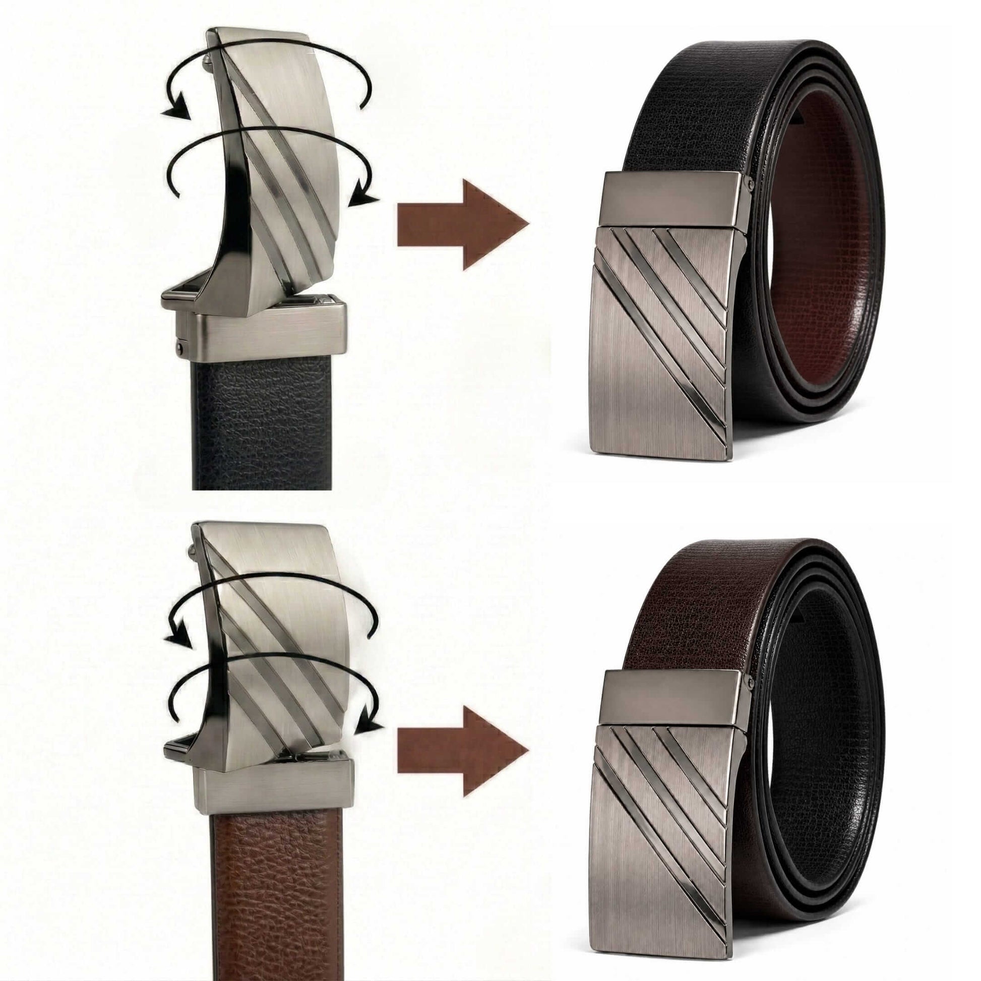 Mens 100% Genuine Leather Belt - VELTRIX Grid Emboss Plate (Black & Brown Reversible) — Leather Belts for Men | THE MEN THING