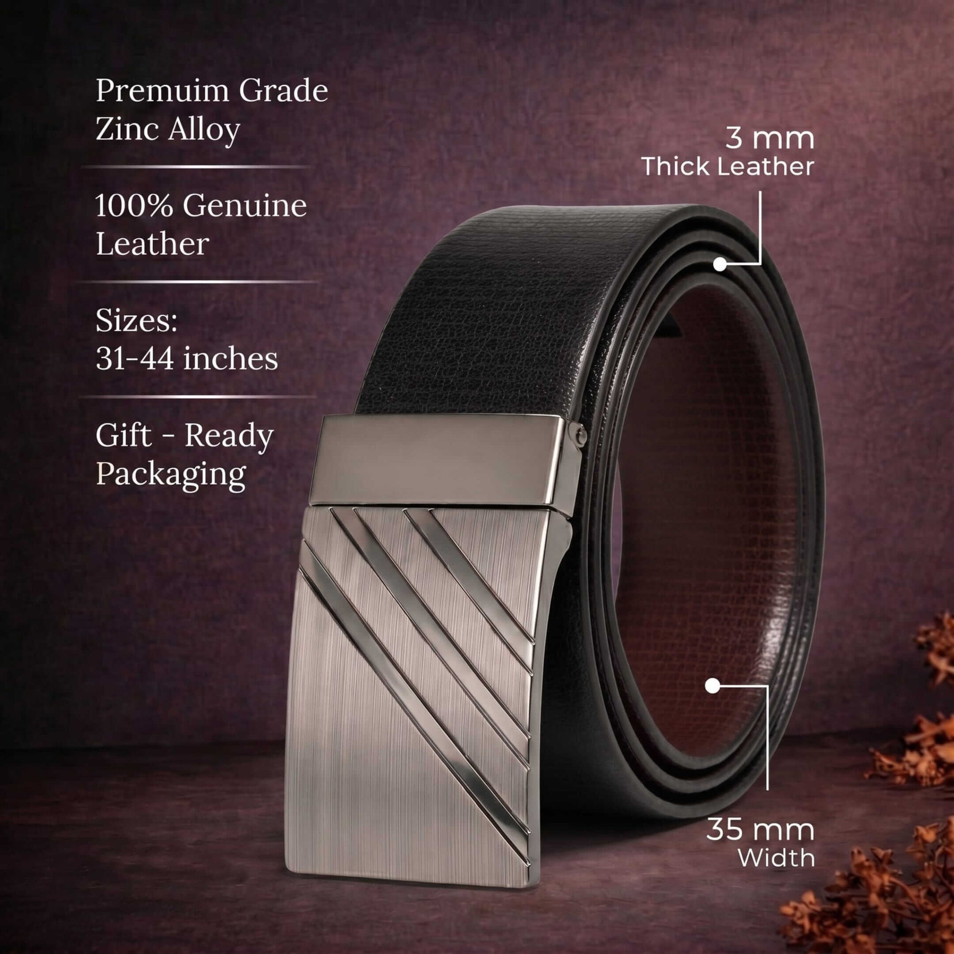 Mens 100% Genuine Leather Belt - VELTRIX Grid Emboss Plate (Black & Brown Reversible) — Leather Belts for Men | THE MEN THING