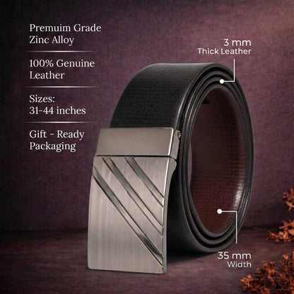 Mens 100% Genuine Leather Belt - VELTRIX Grid Emboss Plate (Black & Brown Reversible) — Leather Belts for Men | THE MEN THING