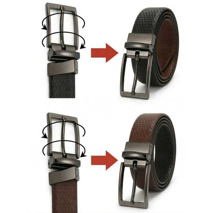 Mens 100% Genuine Leather Belt - VELTRON Basket Weave Emboss (Black & Brown Reversible) — Leather Belts for Men | THE MEN THING