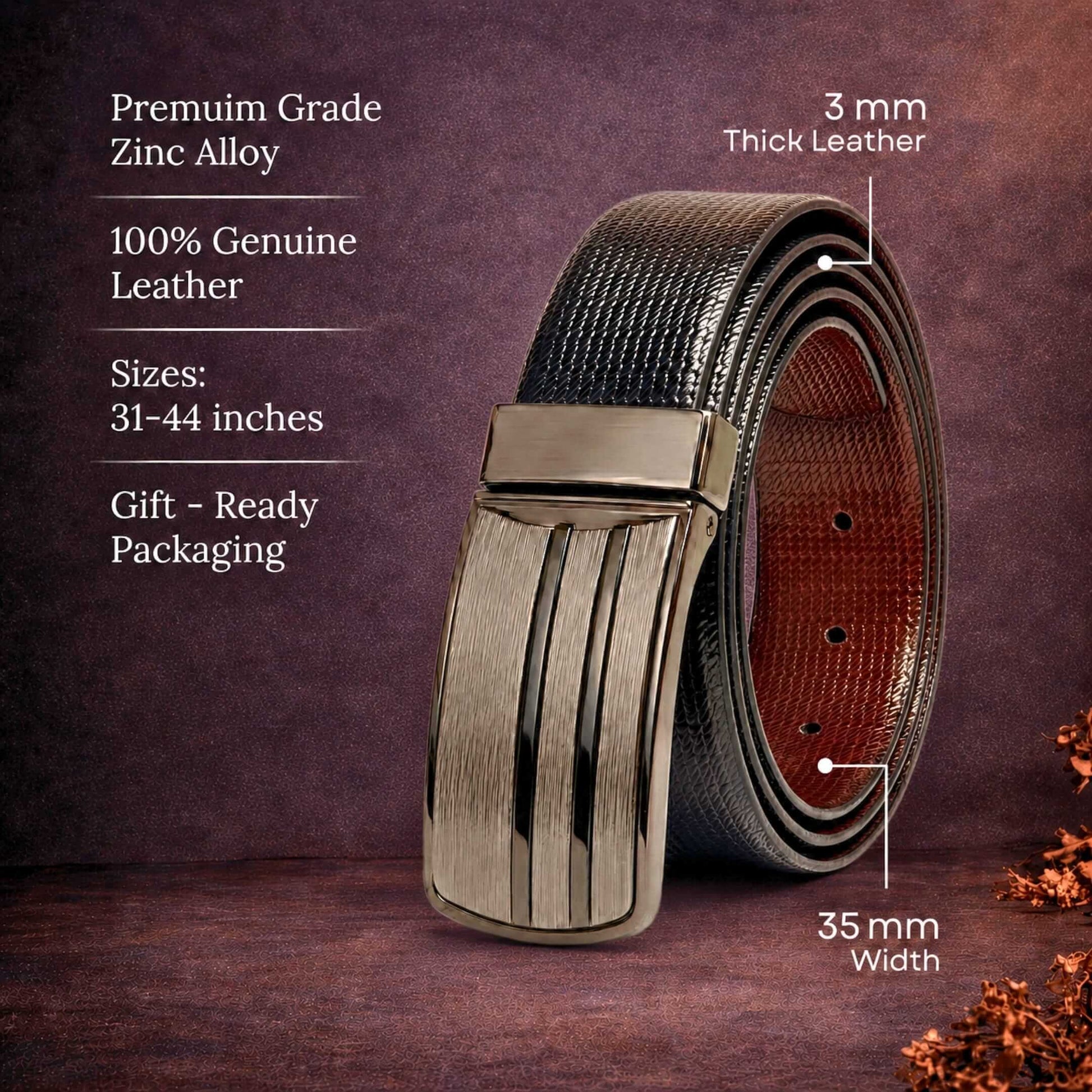 Mens 100% Genuine Leather Belt - VERSA Grid Emboss Plate (Black & Brown Reversible) — Leather Belts for Men | THE MEN THING