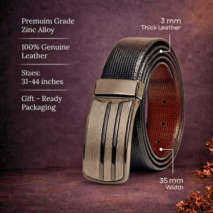 Mens 100% Genuine Leather Belt - VERSA Grid Emboss Plate (Black & Brown Reversible) — Leather Belts for Men | THE MEN THING