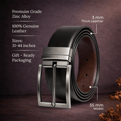 Mens 100% Genuine Leather Belt - VEXARO Smooth Classic (Black & Brown Reversible) — Leather Belts for Men | THE MEN THING