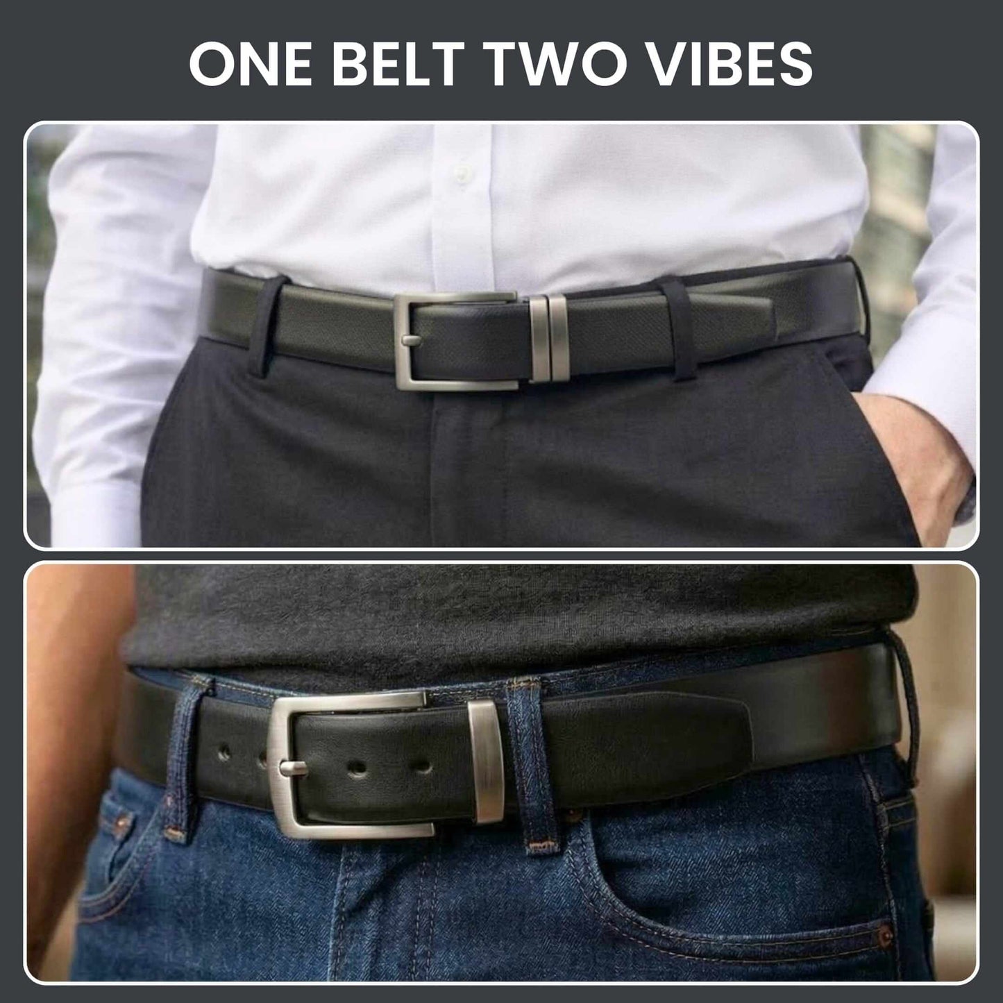 Mens 100% Genuine Leather Belt - VEXARO Smooth Classic (Black & Brown Reversible) — Leather Belts for Men | THE MEN THING
