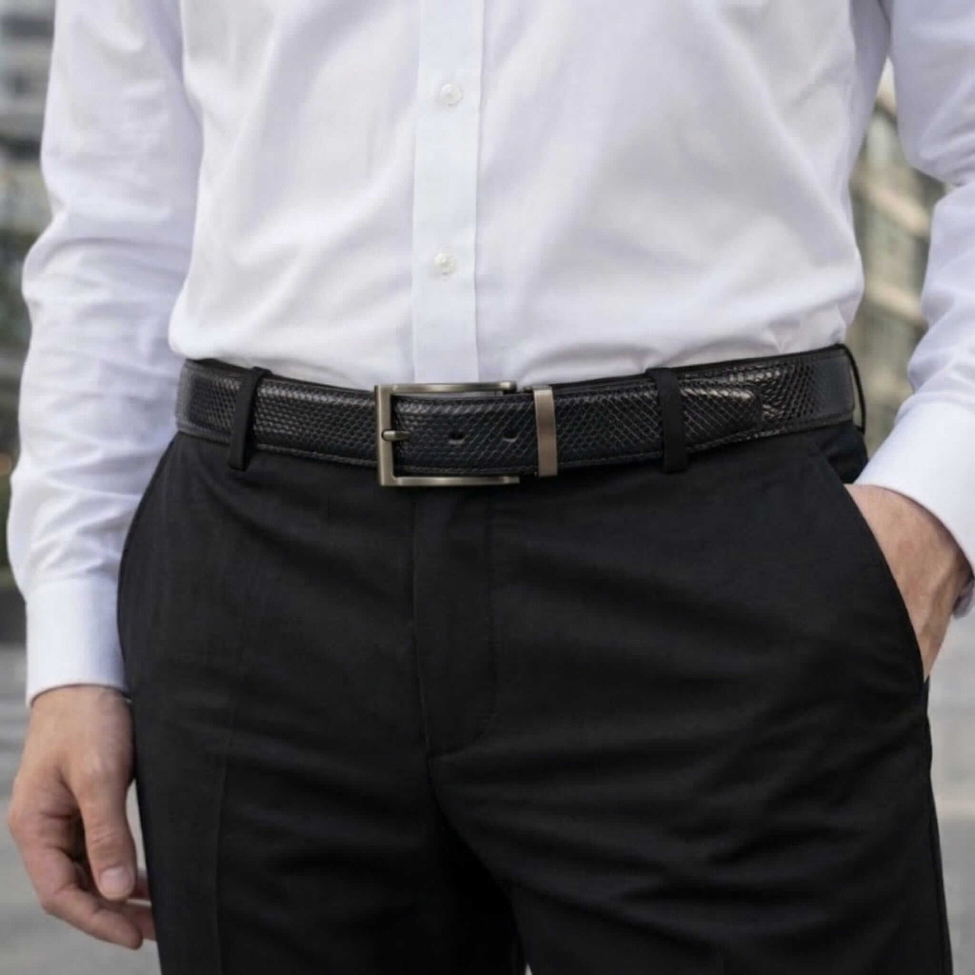 Mens 100% Genuine Leather Belt - VEXTOR Fine Dot Grid (Black & Brown Reversible) — Leather Belts for Men | THE MEN THING