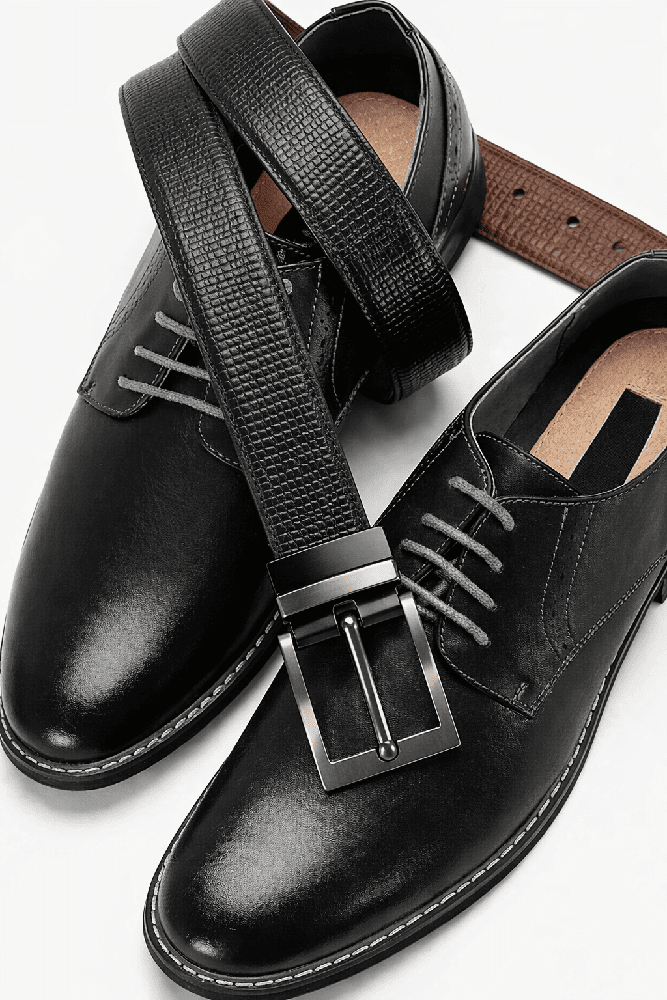 Mens 100% Genuine Leather Belt - VINTEX Fine Grid Emboss (Black & Brown Reversible) — Leather Belts for Men | THE MEN THING