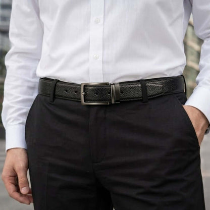 Mens 100% Genuine Leather Belt - VINTEX Fine Grid Emboss (Black & Brown Reversible) — Leather Belts for Men | THE MEN THING