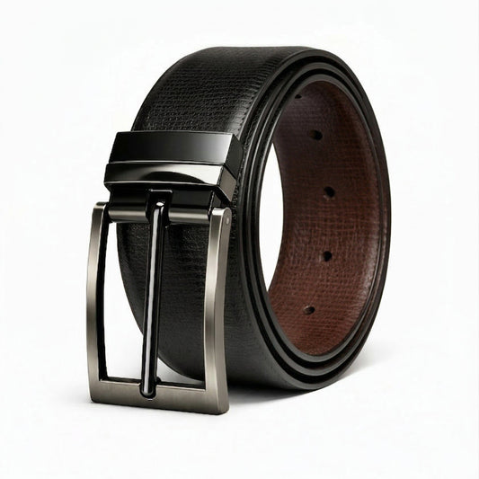 Mens Genuine Leather Belt | 2 in 1 Reversible (Black & Brown) (1 Pc.) - VORAX - THE MEN THING