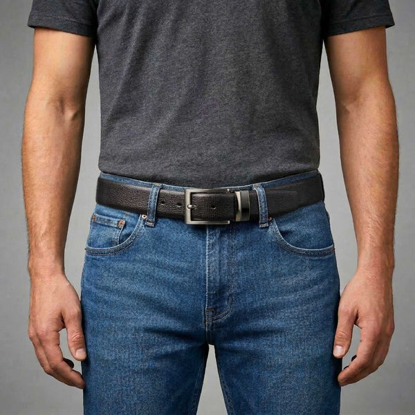 Mens 100% Genuine Leather Belt - VORAX Smooth Classic (Black & Brown Reversible)