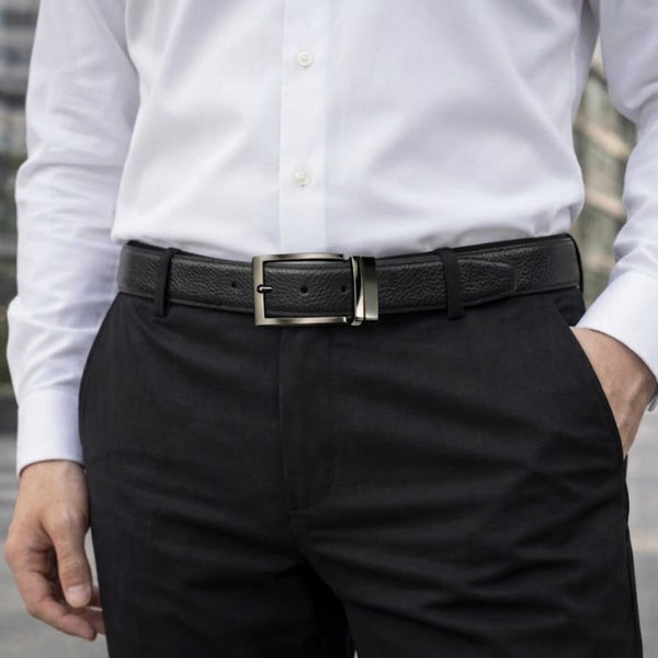 Mens 100% Genuine Leather Belt - VORAX Smooth Classic (Black & Brown Reversible)