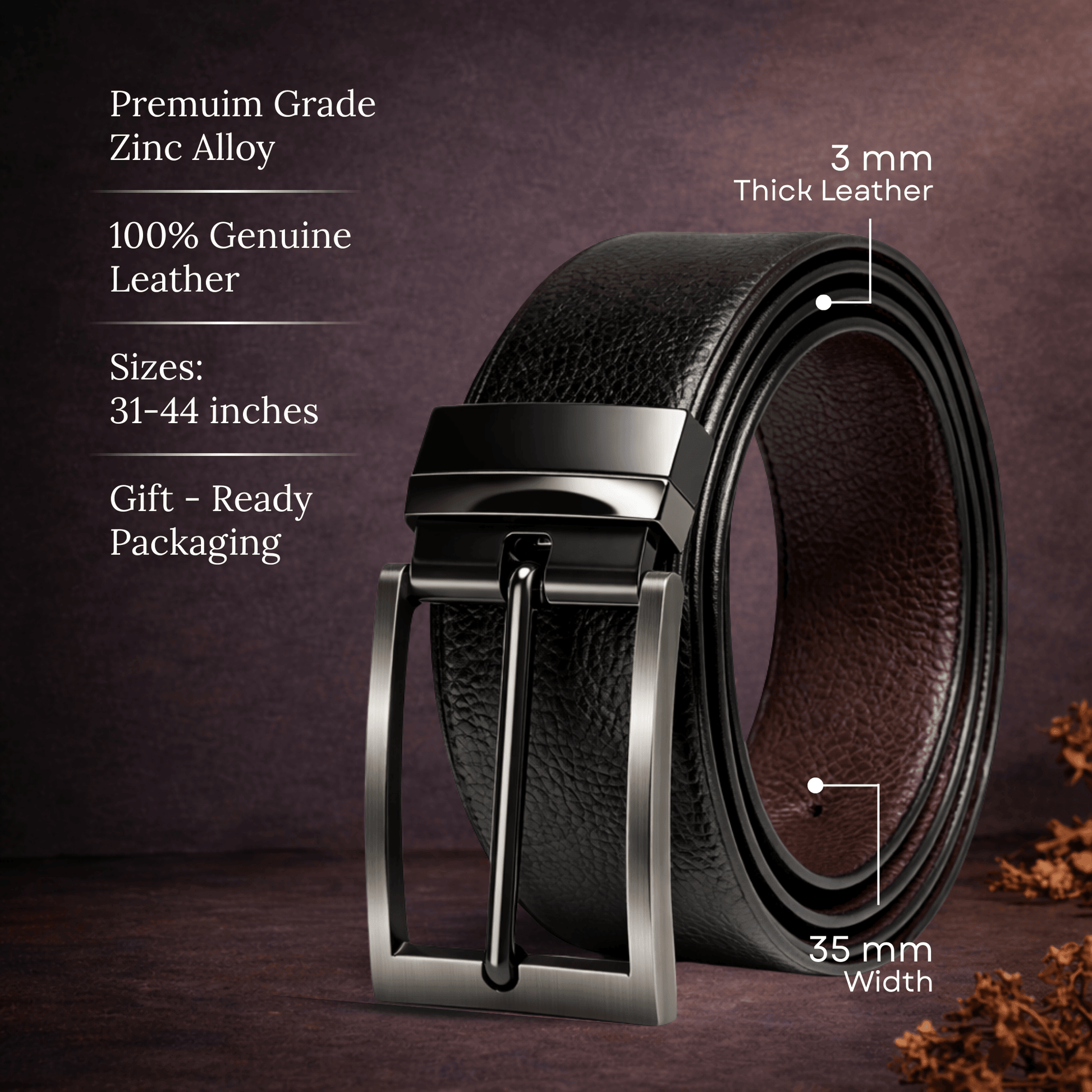 Mens 100% Genuine Leather Belt - VORAX Smooth Classic (Black & Brown Reversible) — Leather Belts for Men | THE MEN THING