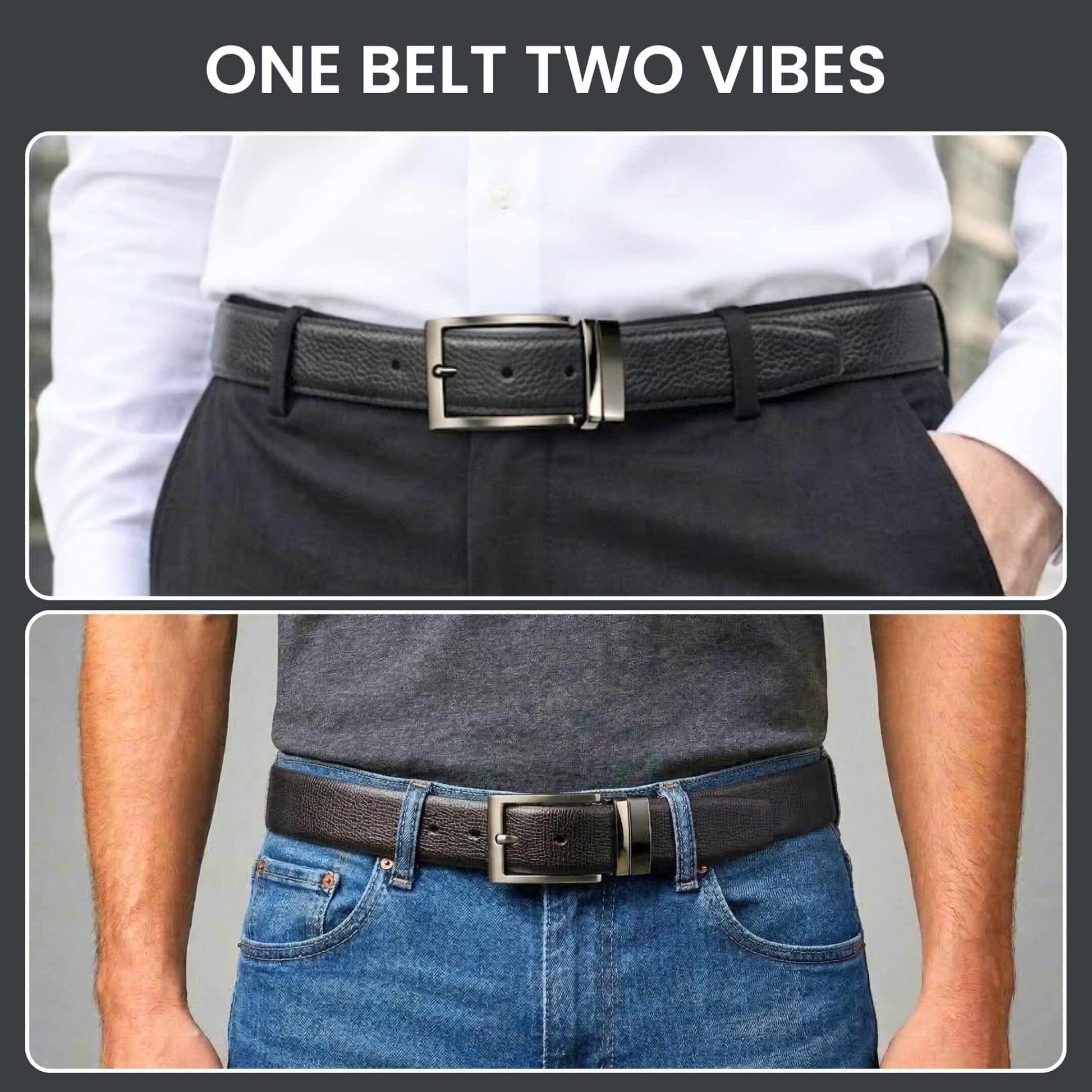 Mens 100% Genuine Leather Belt - VORAX Smooth Classic (Black & Brown Reversible) — Leather Belts for Men | THE MEN THING
