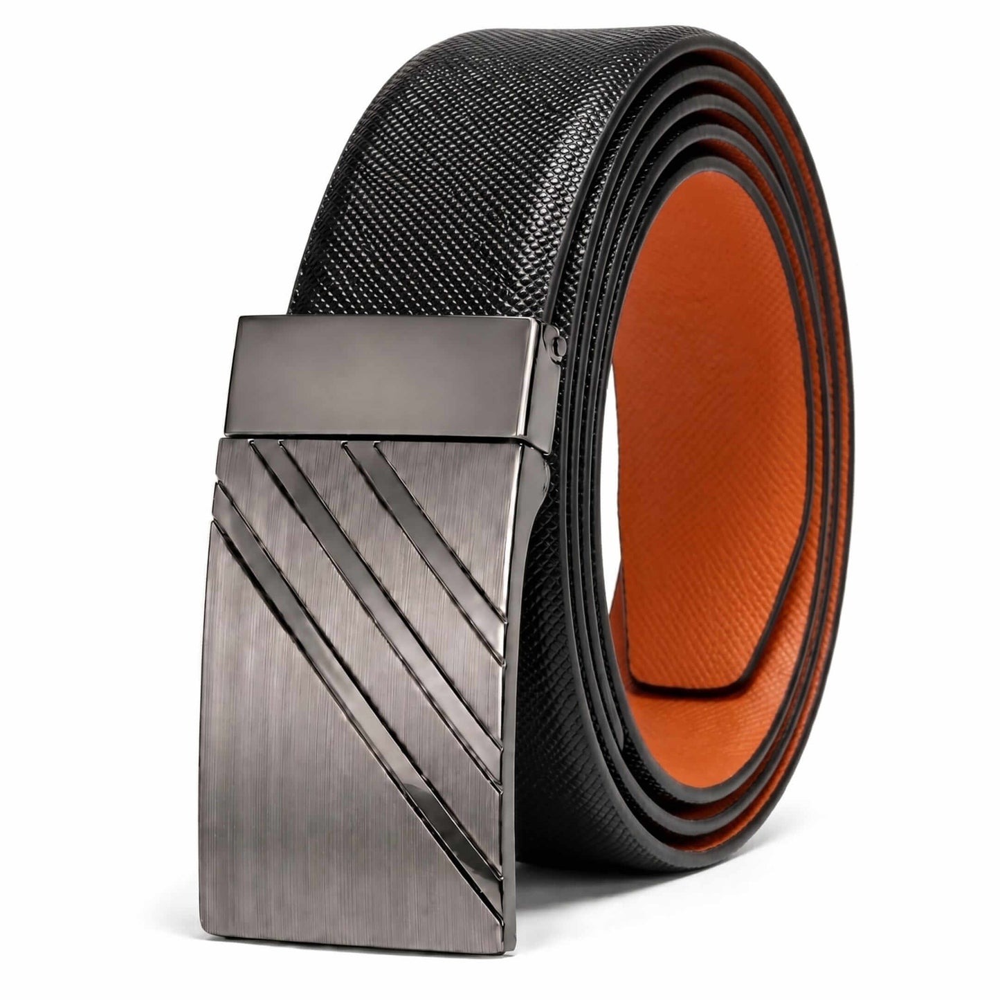 Mens 100% Genuine Leather Belt - VSTRYX Chevron Rib Plate (Black & Brown Reversible) — Leather Belts for Men | THE MEN THING