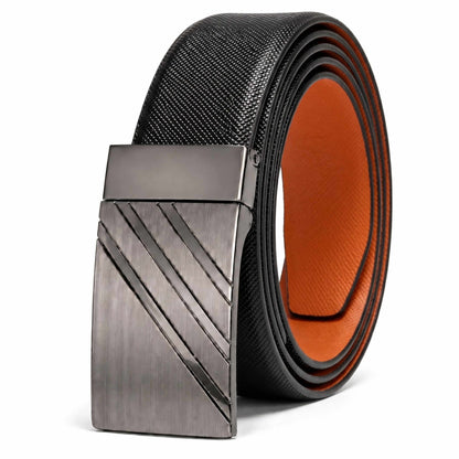 Mens 100% Genuine Leather Belt - VSTRYX Chevron Rib Plate (Black & Brown Reversible) — Leather Belts for Men | THE MEN THING