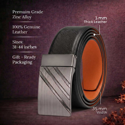 Mens 100% Genuine Leather Belt - VSTRYX Chevron Rib Plate (Black & Brown Reversible) — Leather Belts for Men | THE MEN THING