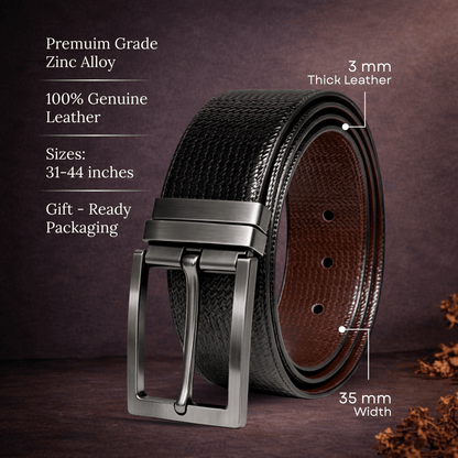 Mens 100% Genuine Leather Belt - WEVARO Woven Emboss (Black & Brown Reversible) — Leather Belts for Men | THE MEN THING