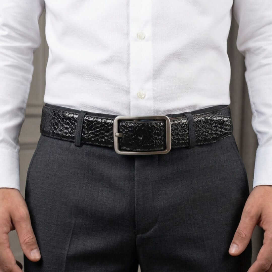 Mens 100% Genuine Leather Belt - WEXARO Woven Emboss (Black & Brown Reversible) — Leather Belts for Men | THE MEN THING